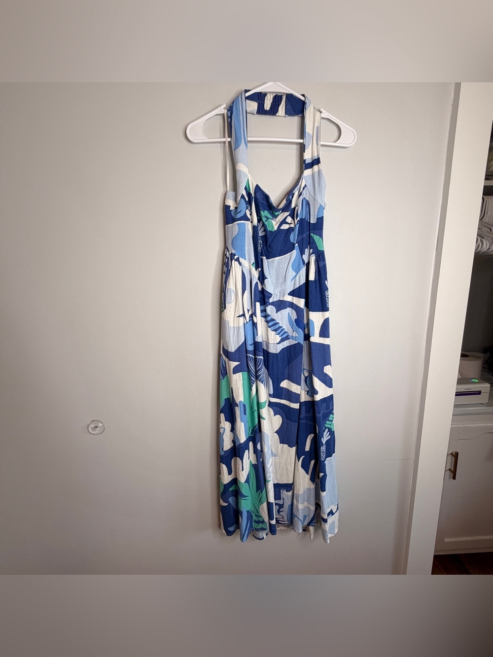 White Closet Elements Maxi Dress Blue & White Floral Halter Dress - Picture 2 of 7